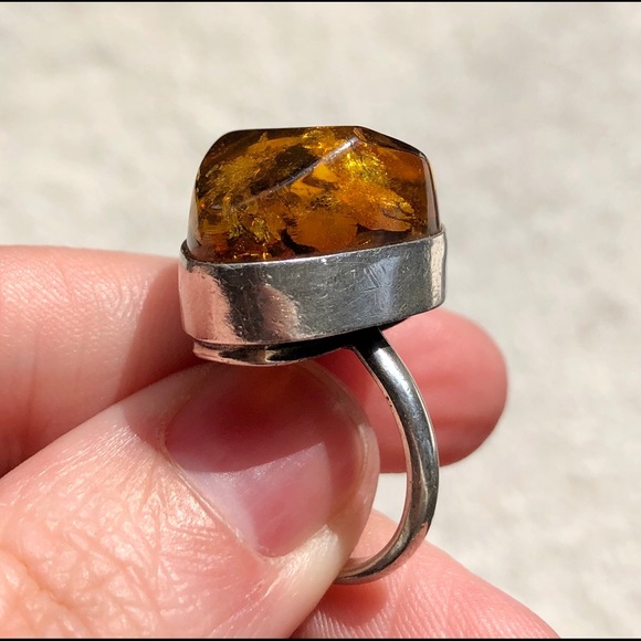 Amber Ring Set in Silver 925 Artisan Boho OOAK Retro Eclectic Crystal - Picture 3 of 6